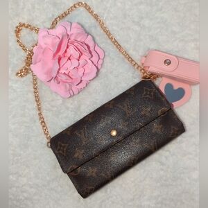 Louis Vuitton Brown Monogram Clutch with Pink Accents